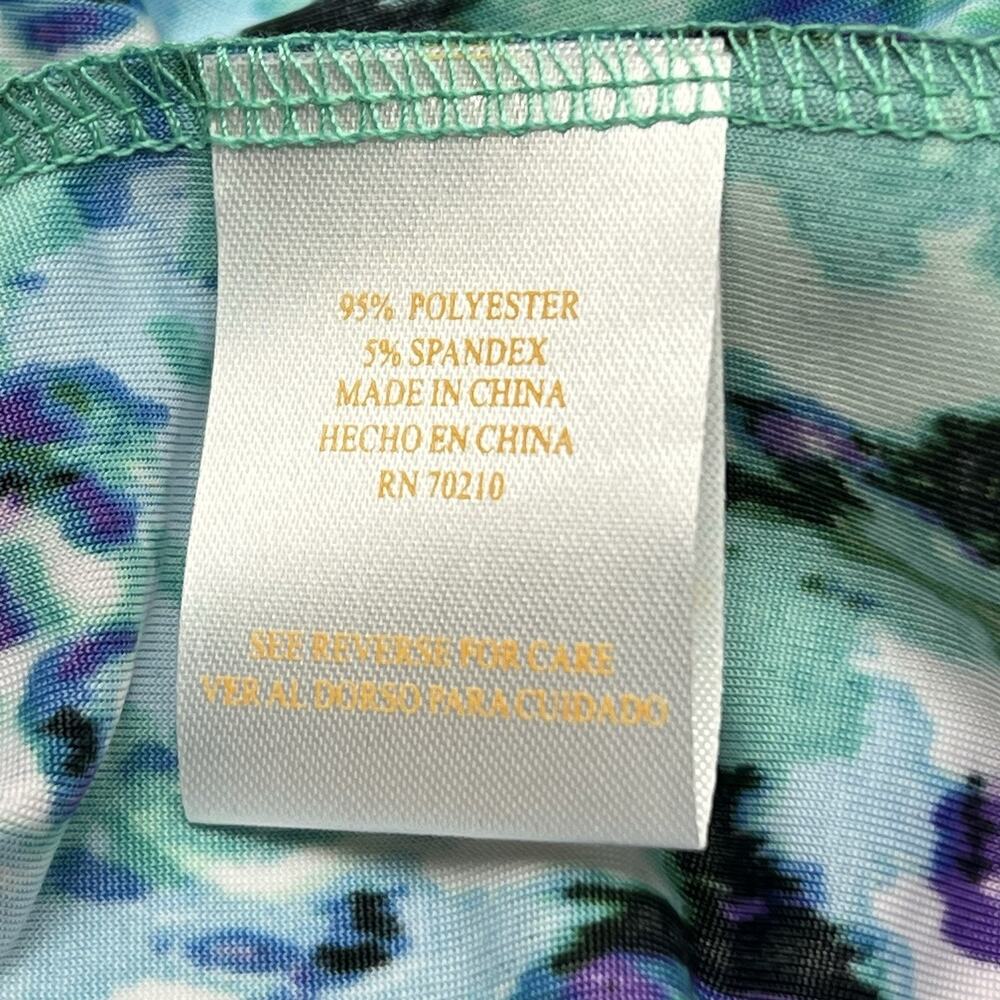 La Cera Midi Dress Size L Pleated Waist Blue Purple Floral Print Round Neckline - Picture 5 of 8